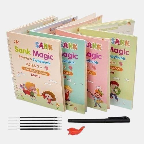 Reusable Magic Copybook for Kids | Handwriting, Math & Drawing (4 Books + Pen Set)
